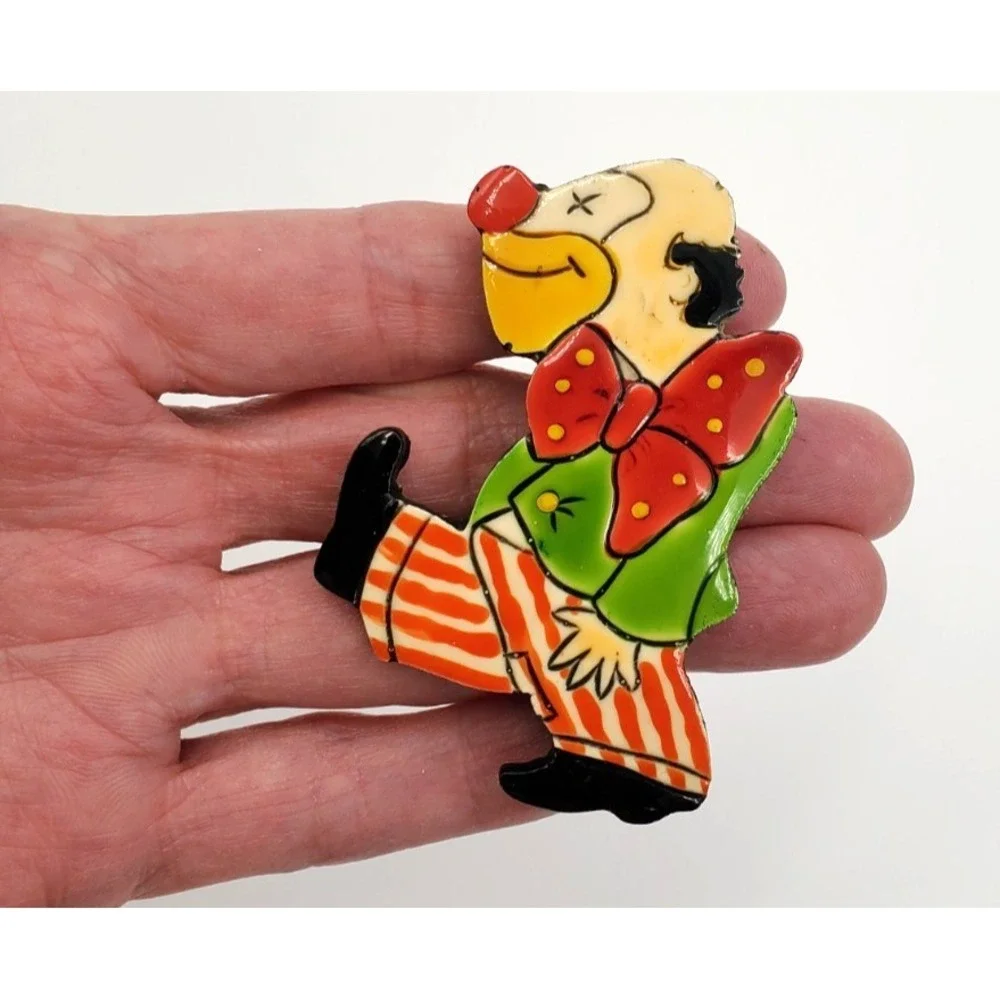 Vintage Enameled Clown Brooch Pin Colorful W. Germany